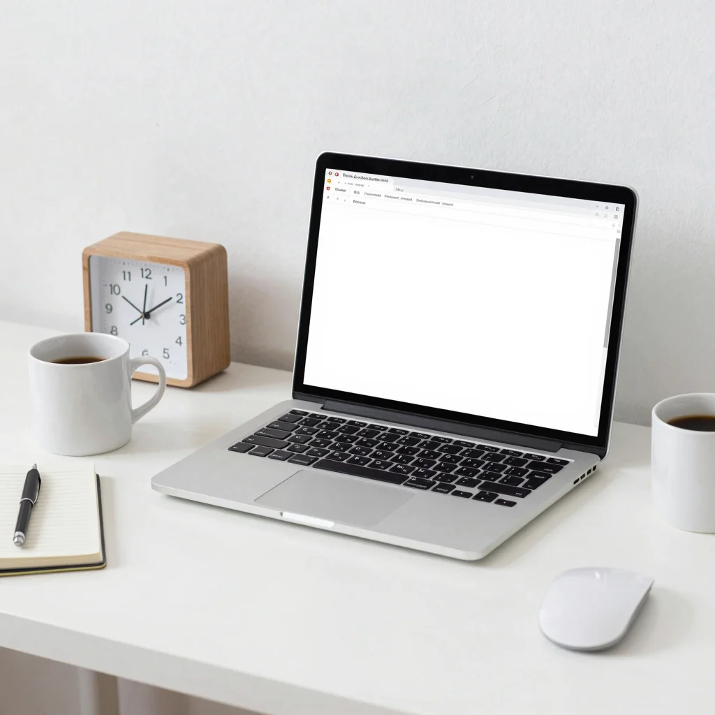 Escritorio ordenado con portátil limpio que representa el método Inbox Zero en 60 minutos