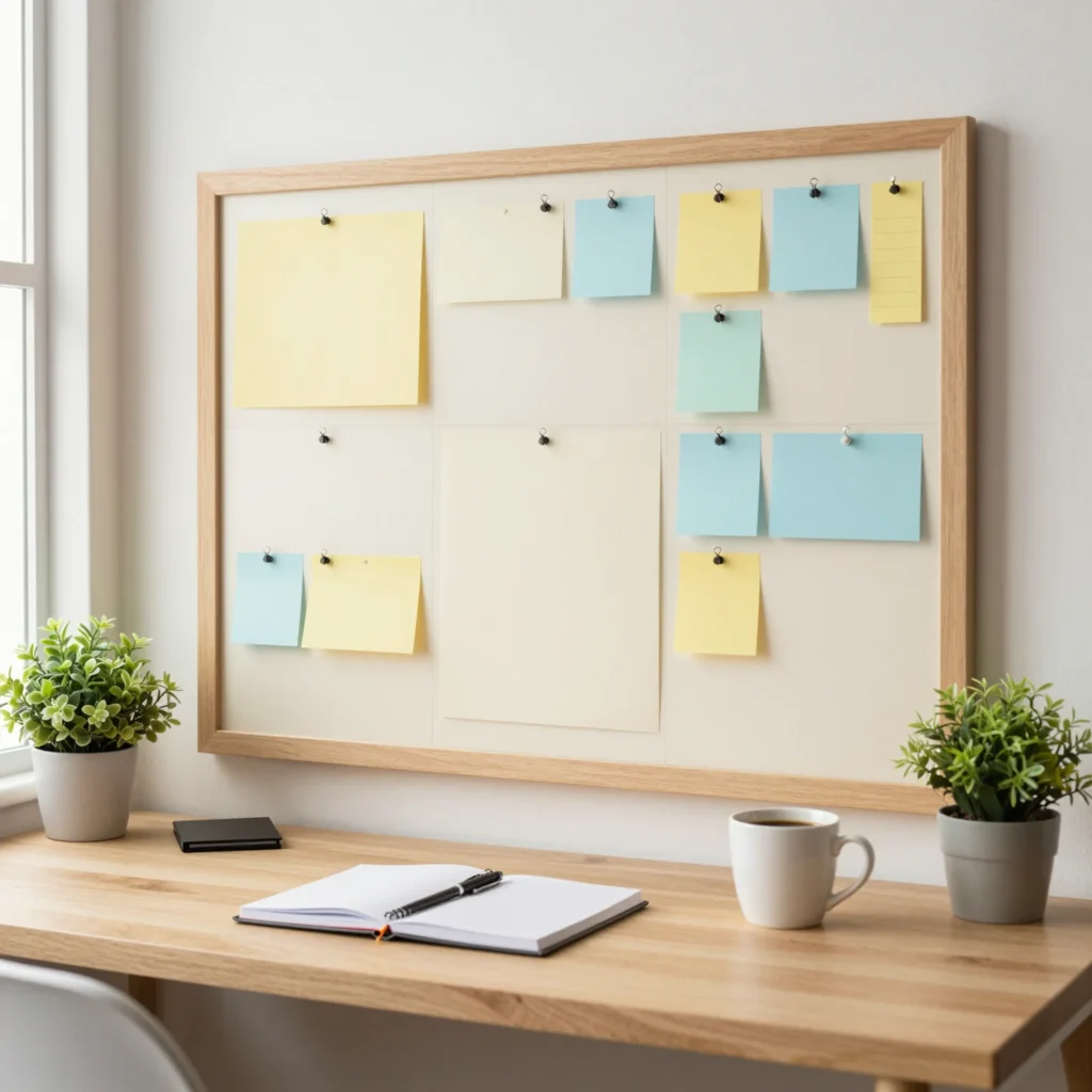 Tablero de Kanban personal con notas de colores para organizar hábitos, tareas y metas diarias