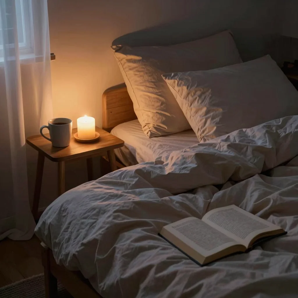 Dormitorio con luz cálida y velas para crear un ambiente relajante en la noche