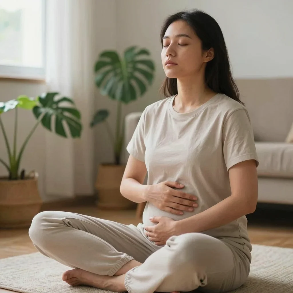 Persona practicando respiración consciente para calmar ansiedad rápidamente en un ambiente tranquilo