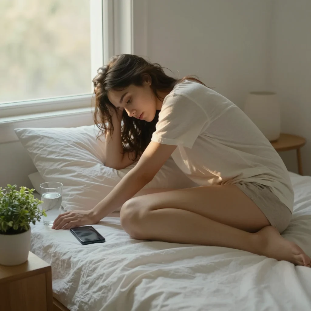 Persona al amanecer ignorando el móvil para dejar el celular al despertar y empezar el día con calma