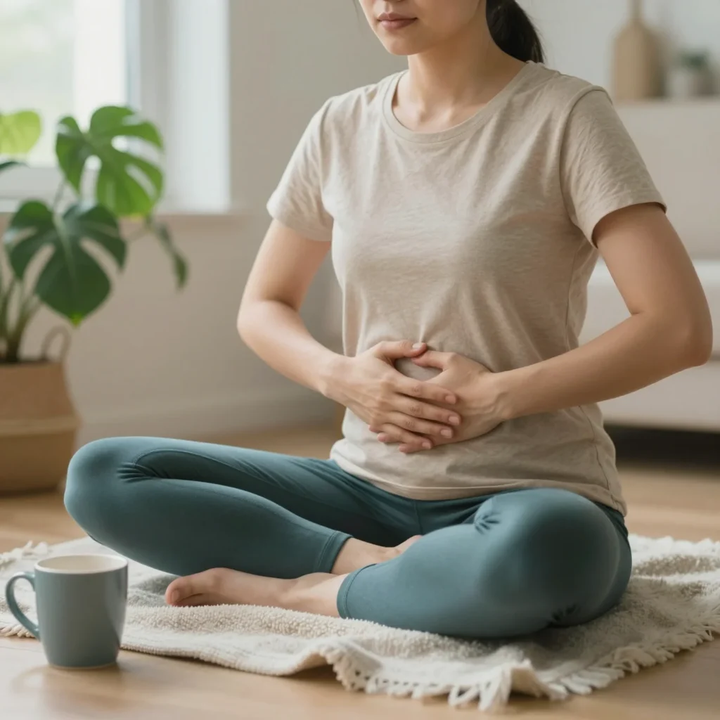 Persona practicando respiración consciente para evitar ataques de pánico en un ambiente tranquilo.