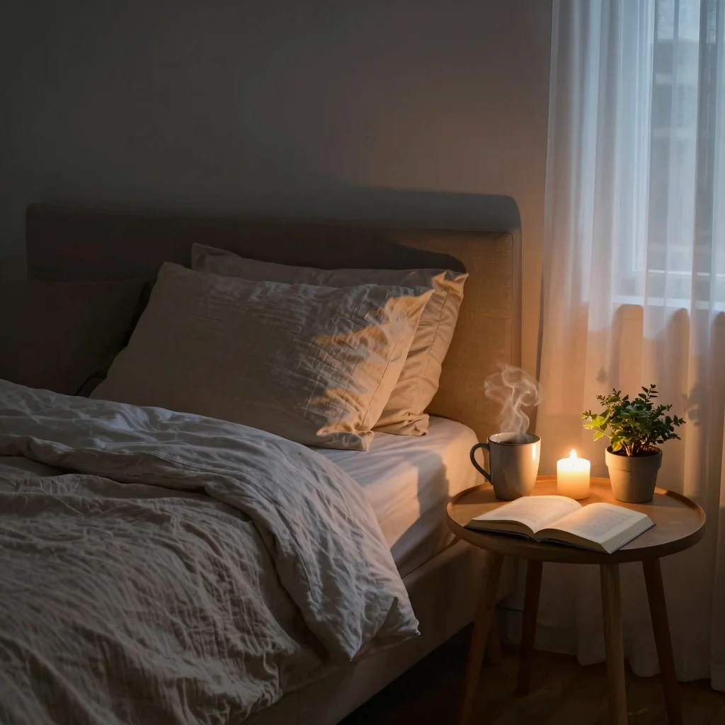 Rituales para dormir profundamente con infusión, luz cálida y dormitorio tranquilo