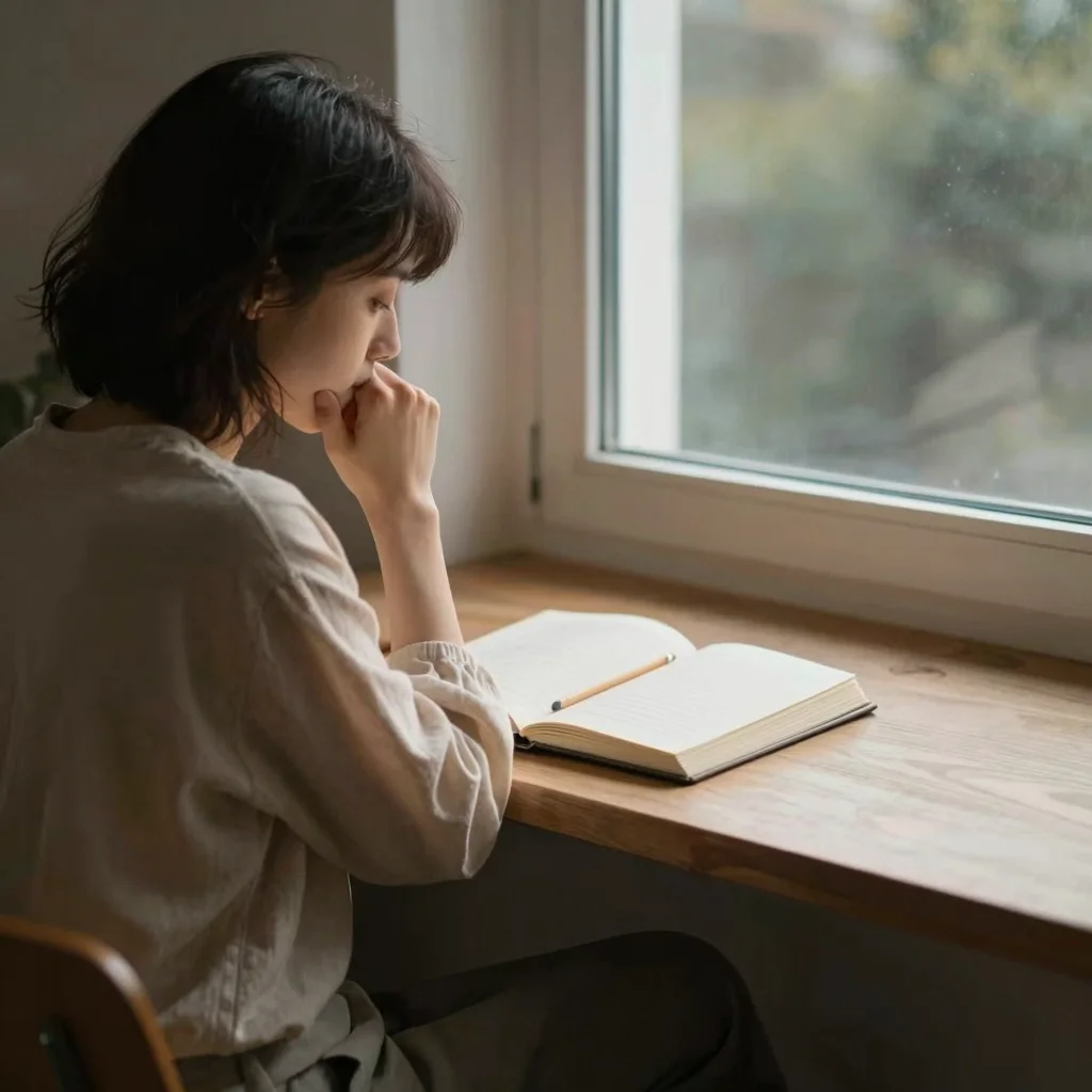 Persona en silencio junto a una ventana, evocando el valor de aburrirse para despertar ideas.
