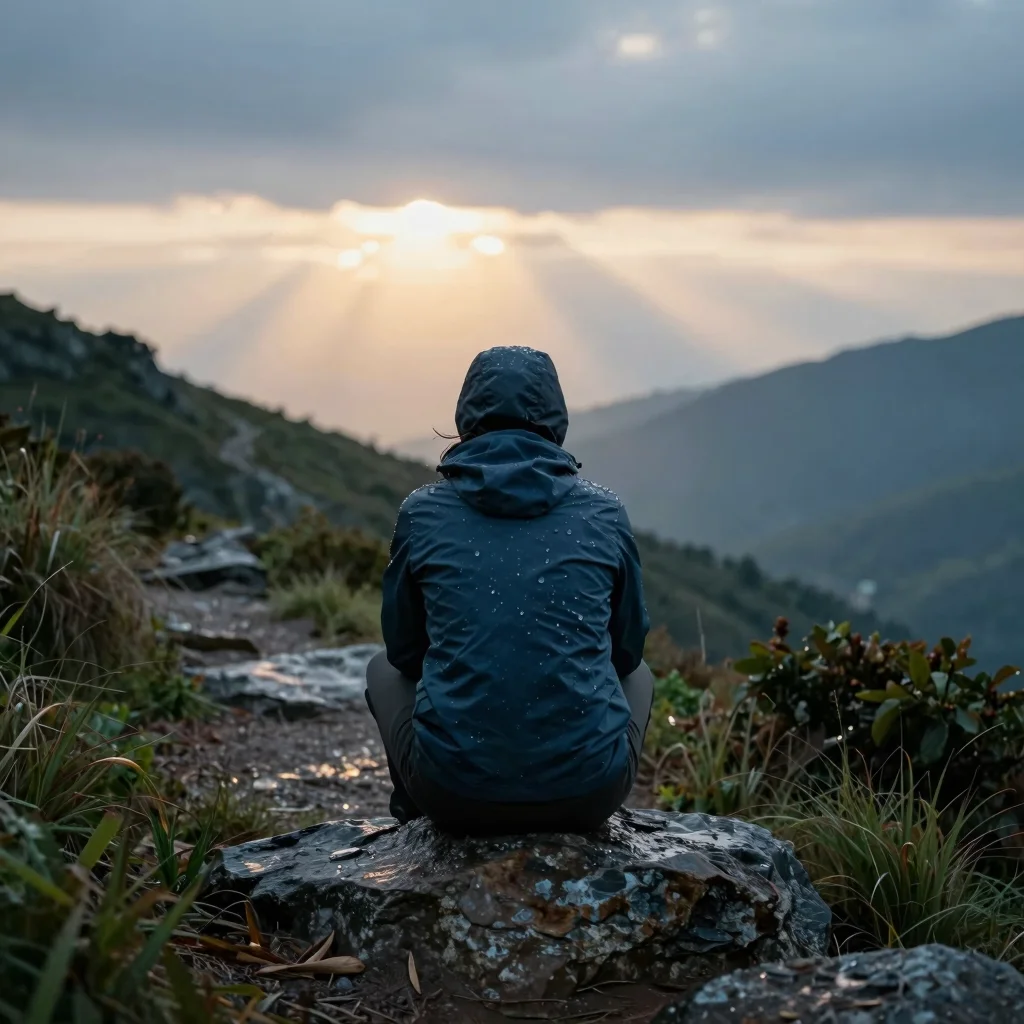 Persona ante un paisaje tras la lluvia, símbolo de resiliencia ante problemas y superación personal.