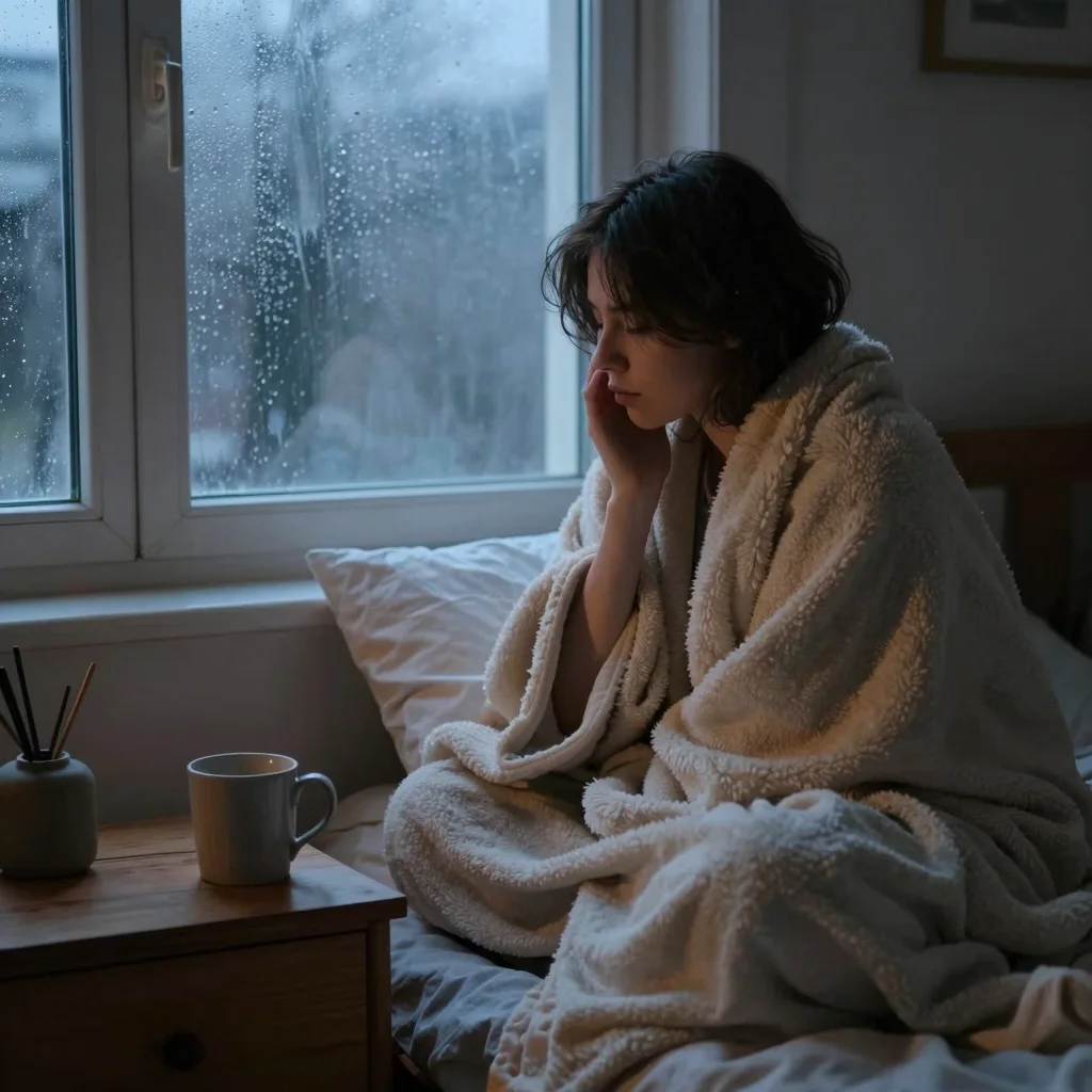 Persona despertando temprano en invierno con luz suave, ideal para aprender cómo madrugar en invierno.
