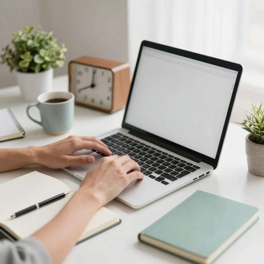 Persona aplicando el Método Pomodoro con temporizador y escritorio ordenado para mejorar la productividad