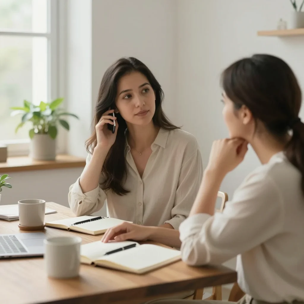 Sesión de coaching personal con preguntas poderosas para impulsar la reflexión y el crecimiento.