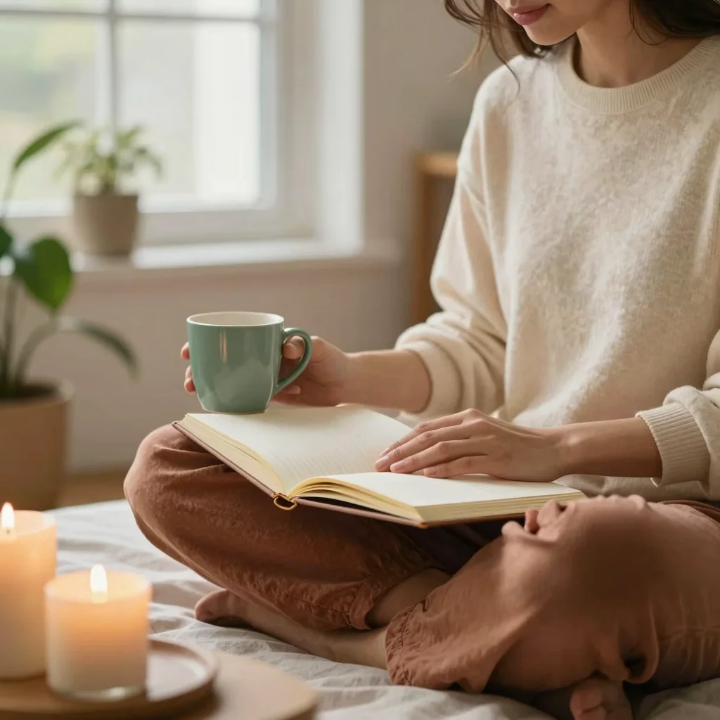 Persona meditando entre plantas como símbolo del reto 21 días de amor propio