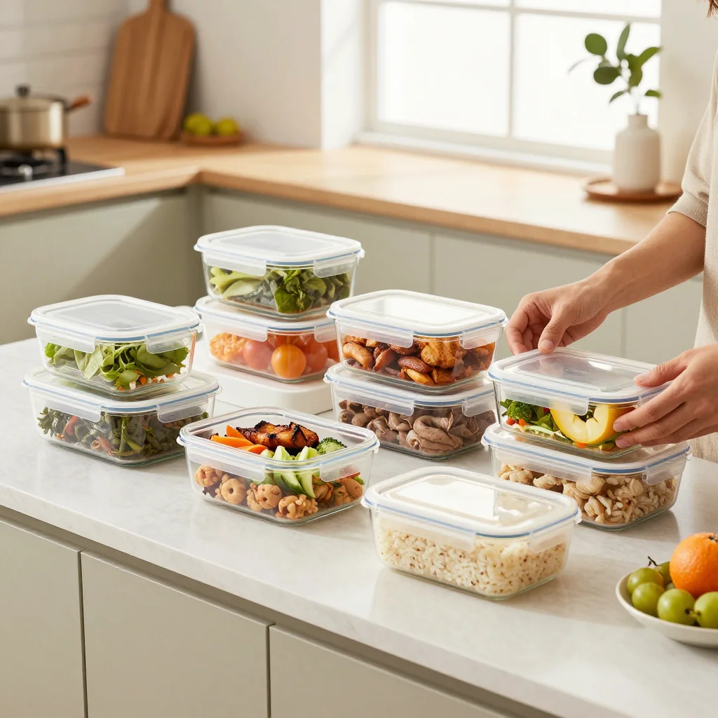 Batch cooking con comidas saludables organizadas en recipientes para ahorrar tiempo semanal