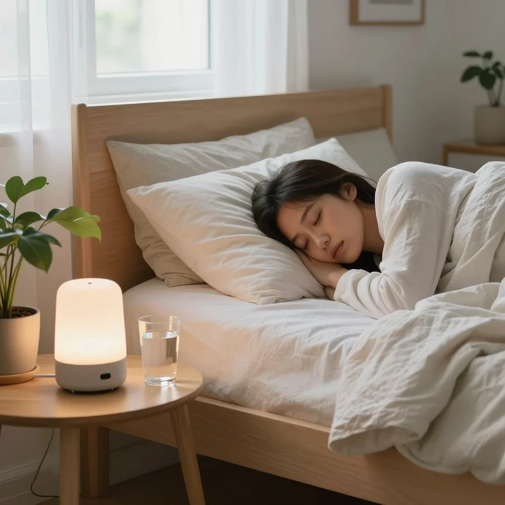 Persona durmiendo de lado en un dormitorio tranquilo para dejar de roncar naturalmente.