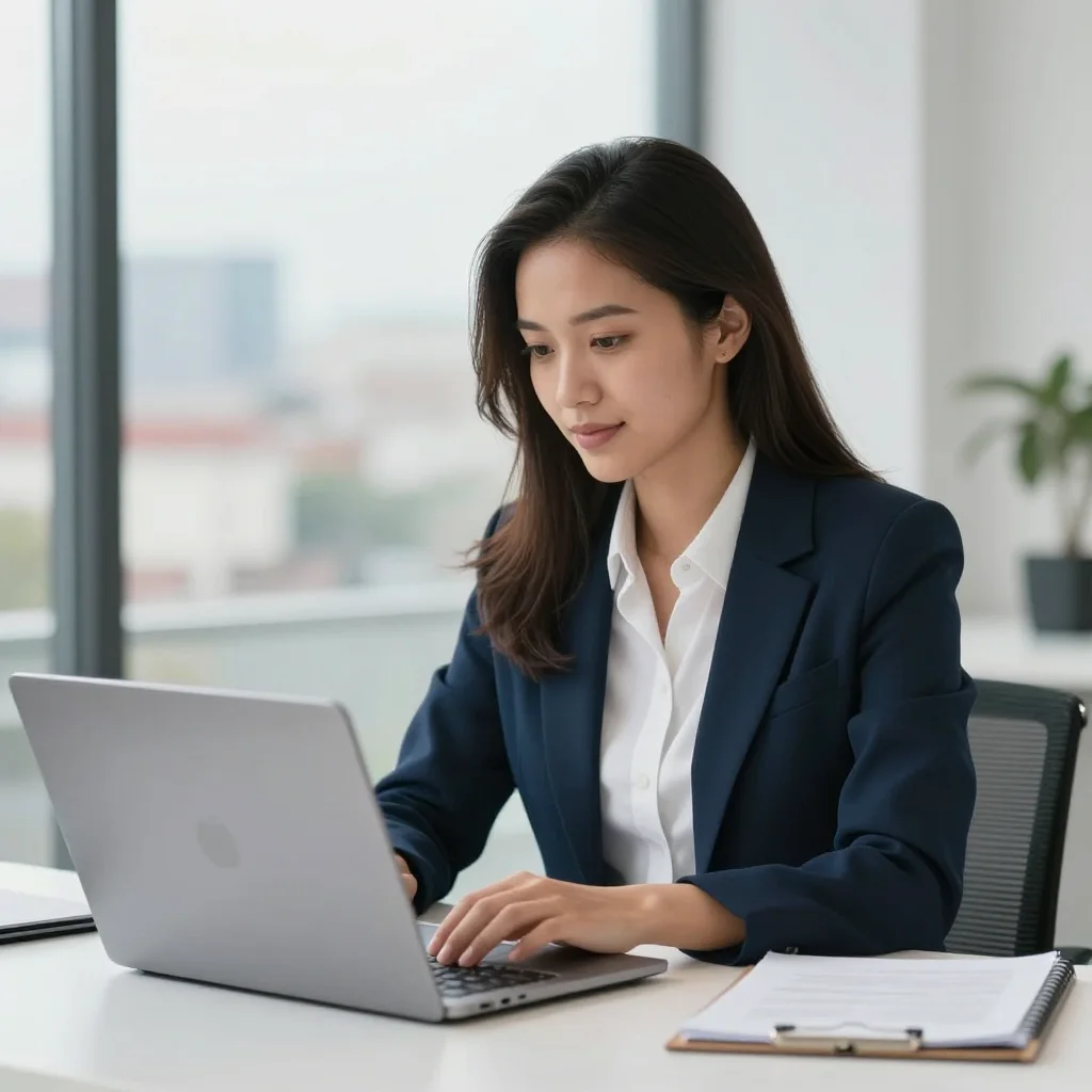 Profesional optimizando su perfil de LinkedIn en un portátil moderno.