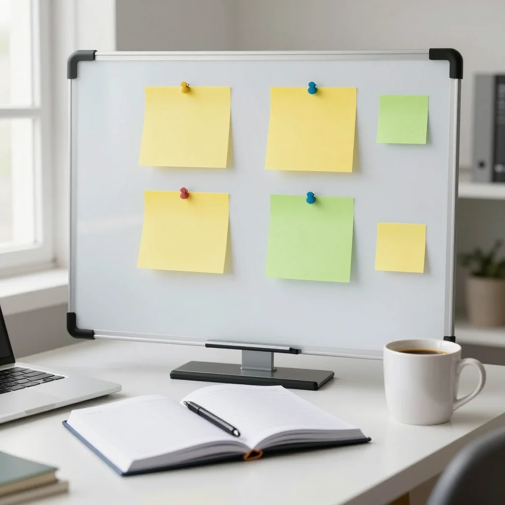 Persona organizando tareas para priorizar urgente e importante con notas de colores en un escritorio