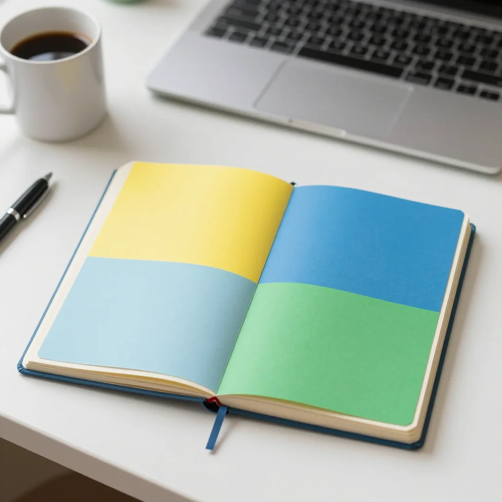 Matriz de Eisenhower en una libreta con notas de colores para organizar tareas y prioridades.
