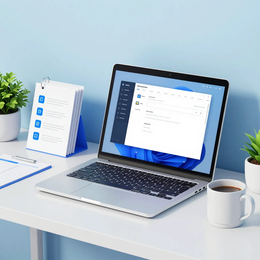 Escritorio organizado para gestionar archivos y correo eficientemente en un entorno digital limpio.
