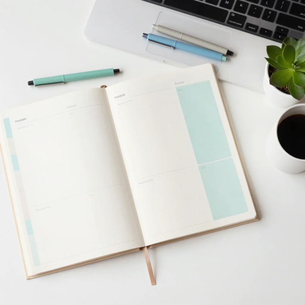 Planificador semanal ordenado sobre un escritorio minimalista para organizar tareas sin caos
