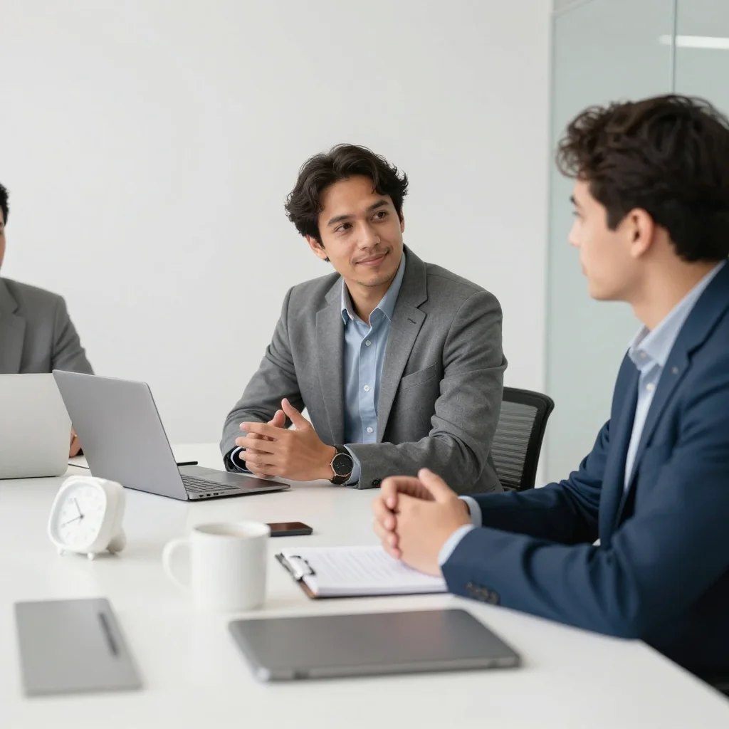 Equipo aplicando trucos para reuniones cortas y efectivas en una sala moderna y ordenada